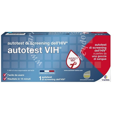 Autotest vih screening dell'hiv contiene 1 autotest + soluzione + bisturi + cerotto + garza + salvietta disinfettante