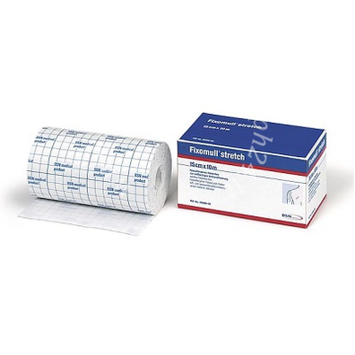 Fascia autoadesiva ipoallergenica fissaggio cateteri fixomull stretch. supporto in poliestere non tessuto bianco, massa in policarbonato senza resine e gomme naturali. 10x200cm